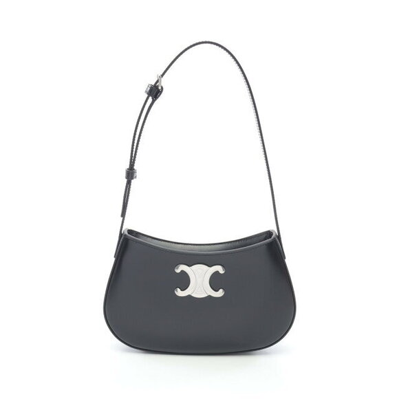 Celine Handbags - Celine Tilly Triomphe Shoulder Bag Leather Black